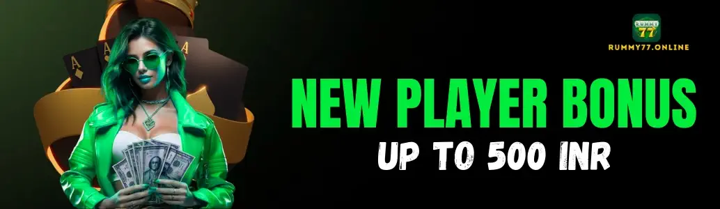 RUMMY77 promotional bonus banner for new users