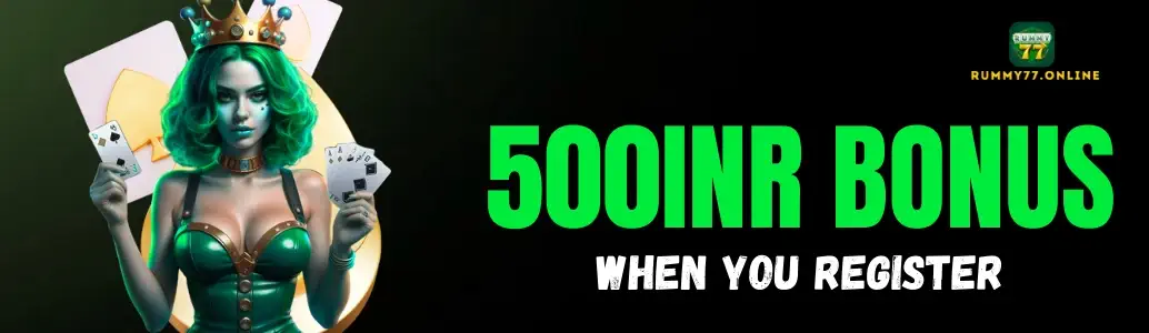 RUMMY77 promotional bonus banner for new users
